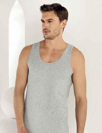 Sahinle Men Singlet Cotton Wide Strap Cotton Grey ME005 - Thumbnail