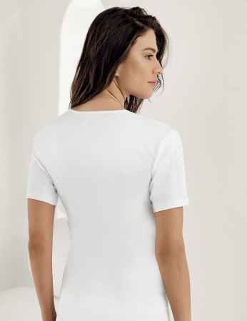 Sahinler 6-pack geripptes Unterhemd mit kurzen Ärmeln und rundem Ausschnitt weiß MB010 - Thumbnail