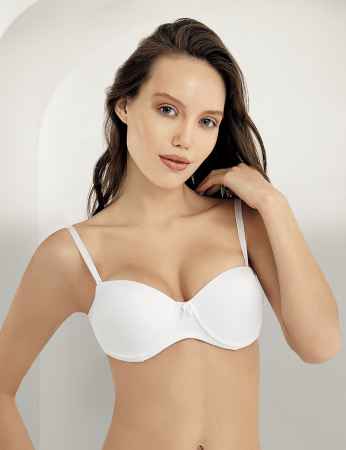 Sahinler Bade Underwire Non Push-up Bra Transparent Back White M9375 - Thumbnail