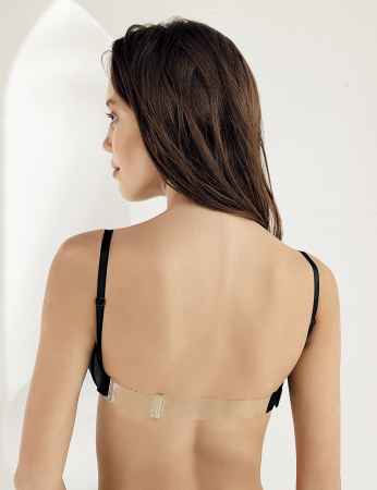 Sahinler Bade Underwire Push-up Bra Transparent Back Black M9350 - Thumbnail