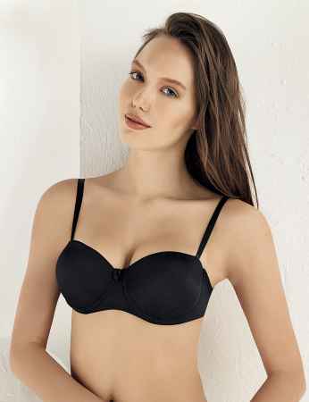 Sahinler Bade Underwire Push-up Bra Transparent Back Black M9350 - Thumbnail