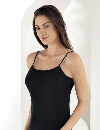 Sahinler Basic Camisole Spaghetti Strap Black MB001 - Thumbnail