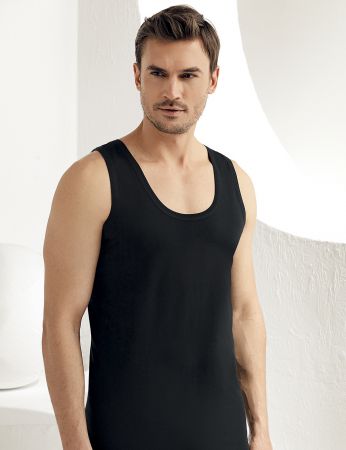 Sahinler Baumwoll-Unterhemd mit breiten Trägern schwarz ME005