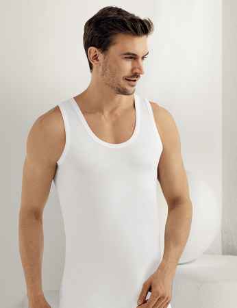 Sahinler Baumwoll-Unterhemd mit breiten Trägern weiß ME002 - Thumbnail