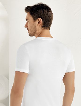 Şahinler - Sahinler Baumwoll-Unterhemd mit kurzen Ärmeln und geschlossenem Ausschnitt weiß ME003 (1)