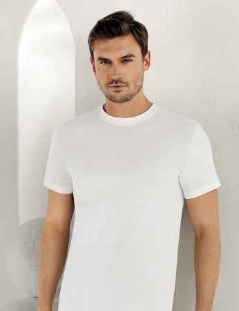 Sahinler Baumwoll-Unterhemd mit kurzen Ärmeln und geschlossenem Ausschnitt weiß ME003 - Thumbnail