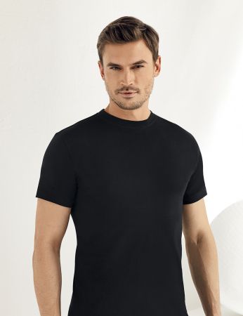 Sahinler Baumwoll-Unterhemd mit kurzen Ärmeln und rundem Ausschnitt schwarz ME004