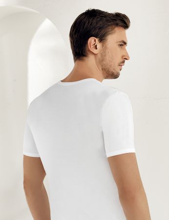 Şahinler - Sahinler Baumwoll-Unterhemd mit kurzen Ärmeln und rundem Ausschnitt weiß ME001 (1)