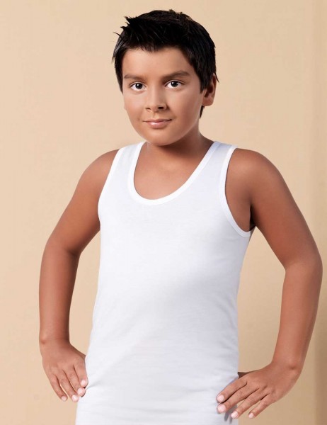 Sahinler Boy Cotton Singlet Wide Strap White MEC002