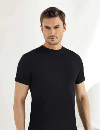 Sahinler Cotton Singlet Crew Neck Short Sleeve Black ME004 - Thumbnail