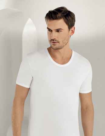 Sahinler Cotton Singlet Crew Neck Short Sleeve White ME001 - Thumbnail