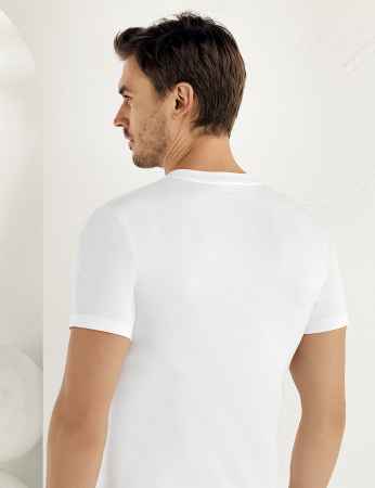 Sahinler Cotton Singlet Crew Neck Short Sleeve White ME003 - Thumbnail