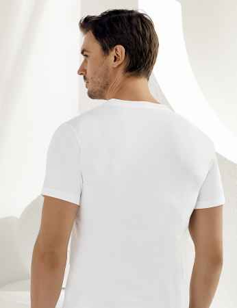 Sahinler Cotton Singlet V Neck Short Sleeve White ME008 - Thumbnail