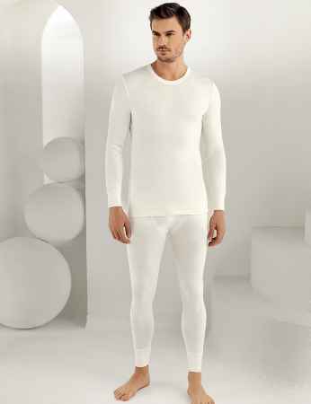 Sahinler Crew Neck Thermal-Undershirt Cream ME093 - Thumbnail