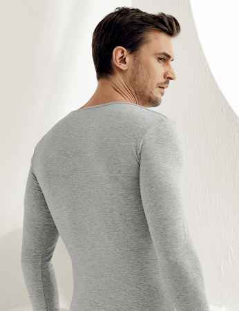 Şahinler - Sahinler Elastane Unterhemd mit langen Ärmeln und V-Ausschnitt grau ME075 (1)