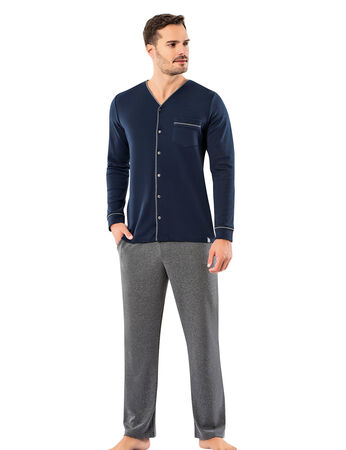 Turen Erkek Indigo Jakarli Patli Uzun Kollu Pijama Takim 100 Pamuk 4115 Trendyol