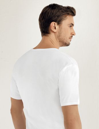 Şahinler - Sahinler geripptes Baumwoll-Unterhemd mit kurzen Ärmeln und rundem Ausschnitt weiß ME019 (1)