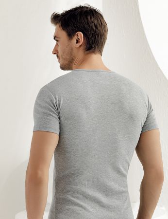 Şahinler - Sahinler geripptes Unterhemd mit kurzen Ärmeln und rundem Ausschnitt grau ME027 (1)