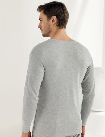 Sahinler Interlock-Unterhemd langärmelig mit rundem Ausschnitt grau ME016