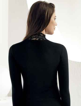 Sahinler Lace Body Turtleneck Black MB622 - Thumbnail