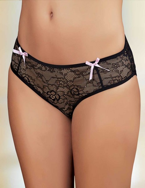 Sahinler Lace Brief with Double Bow Black MB3027