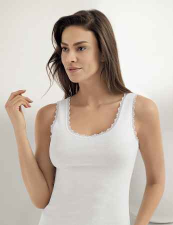 Sahinler Lace Rib Tank Top White Tank Top Wide Strap MB610 - Thumbnail