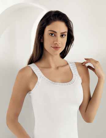Sahinler Lace Singlet Double Strap White MB614 - Thumbnail