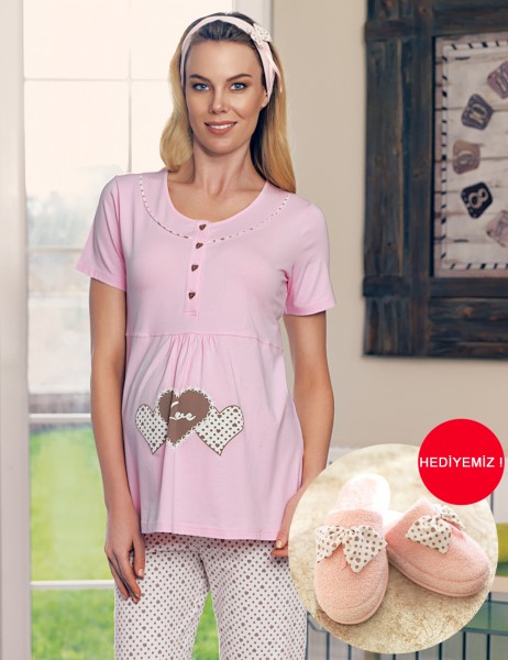 Şahinler - Şahinler Lohusa Pijama Takımı Terlik Hediyeli Pudra MBP23418-1