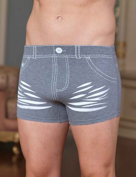 Sahinler Lycra Boxer-Short mit Jeans-Zeichen-Aufdruck dunkel grau ME106