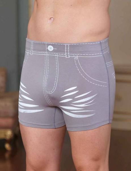 Sahinler Lycra Boxer-Short mit Jeans-Zeichen-Aufdruck hell grau ME106