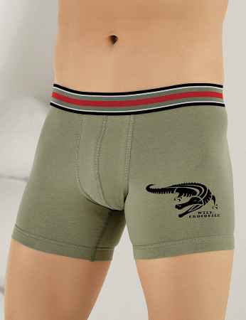 Sahinler Lycra Boxer-Short mit Krokodil-Aufdruck Safari-grün ME110 - Thumbnail
