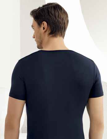 Şahinler Lycra Modal Short Sleeve Men Singlet Dark Blue ME119 - Thumbnail