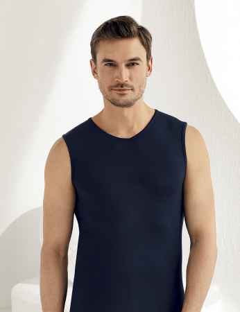 Şahinler Lycra Modal Sport Men Singlet Dark Blue ME117 - Thumbnail