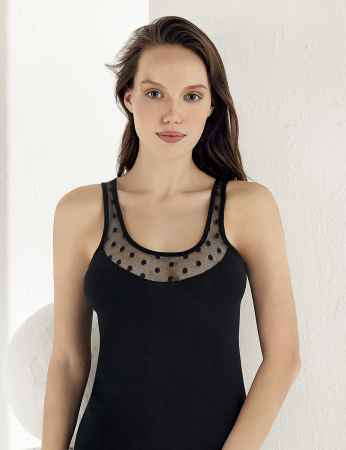 Sahinler Lycra Singlet Lace Roba Black MB1006 - Thumbnail