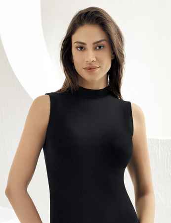 Sahinler Lycra Singlet Turtleneck Sleeveless Black MB1009 - Thumbnail