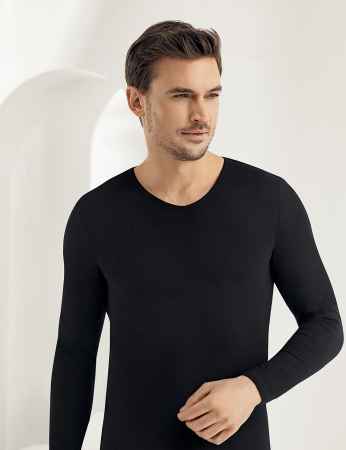 Sahinler Lycra Supreme Singlet V Neck Long Sleeve Black ME075 - Thumbnail