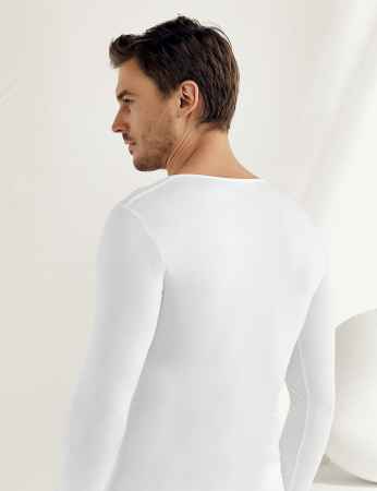 Sahinler Lycra Supreme Singlet V Neck Long Sleeve White ME074 - Thumbnail