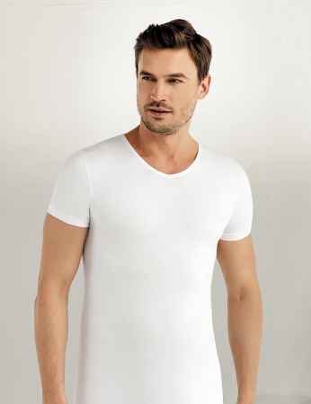 Sahinler Lycra Supreme Singlet V Neck Short Sleeve White ME072 - Thumbnail