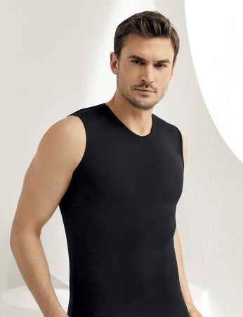 Sahinler Lycra Supreme Singlet V Neck Sleeveless Black ME079 - Thumbnail