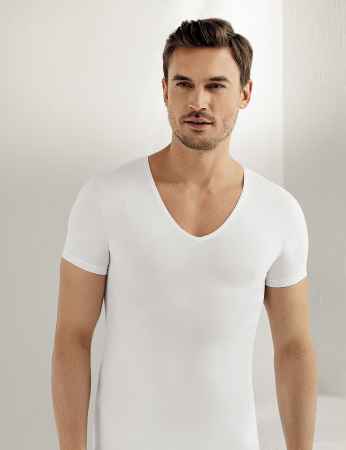 Sahinler Lycra Supreme Tank Top V Neck Short Sleeve White ME080 - Thumbnail