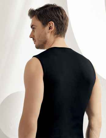 Sahinler Lycra Unterhemd ohne Ärmel und V-Ausschnitt schwarz ME079 - Thumbnail