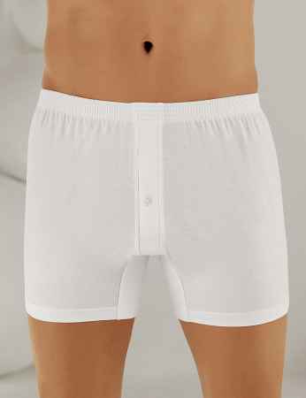 Sahinler Man Cotton Boxer Buttoned White ME010 - Thumbnail