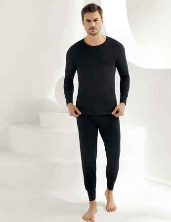 Şahinler - Sahinler Men Interlock Underwear Crew Neck Long Sleeve Black ME016 (1)