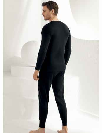 Sahinler Men Interlock Underwear Long Cuff Black ME017 - Thumbnail