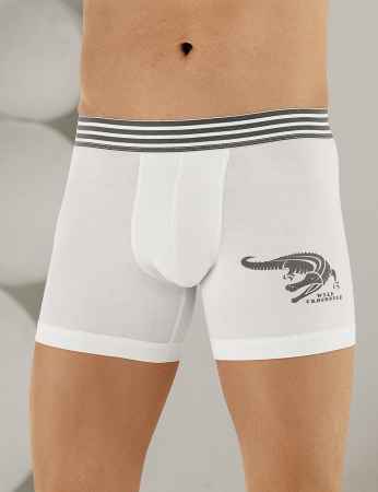 Sahinler Men Lycra Boxer Alligator Printed White ME110 - Thumbnail