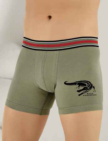 Sahinler Men Lycra Boxer Printed Khaki ME110 - Thumbnail