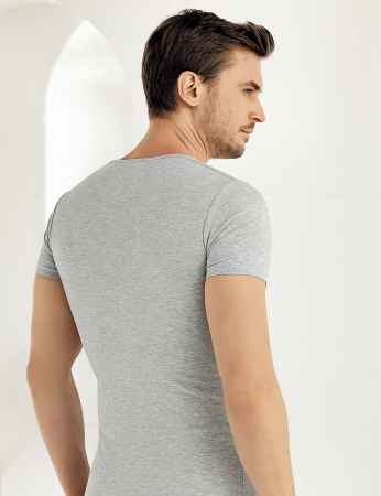 Sahinler Men Lycra Tank Top Crew Neck Short Sleeve Grey ME069 - Thumbnail