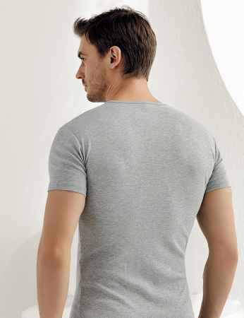 Sahinler Men Rib Singlet Crew Neck Short Sleeve Grey ME027 - Thumbnail