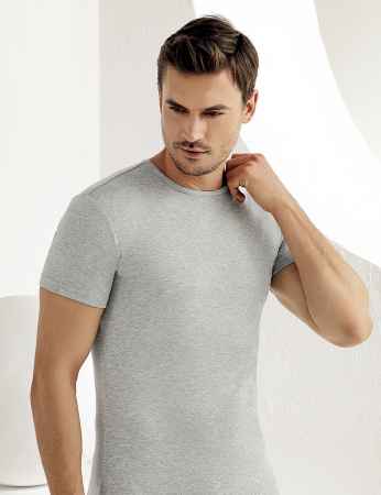 Sahinler Men Rib Singlet Crew Neck Short Sleeve Grey ME027 - Thumbnail