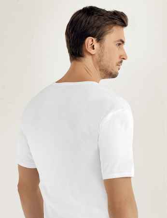 Sahinler Men Rib Singlet Crew Neck Short Sleeve White ME019 - Thumbnail